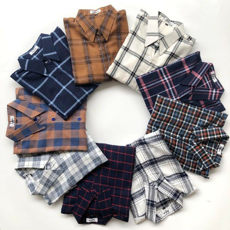 Áo sơ mi tay dài vải flannel kẻ sọc ca rô cá tính cho nam