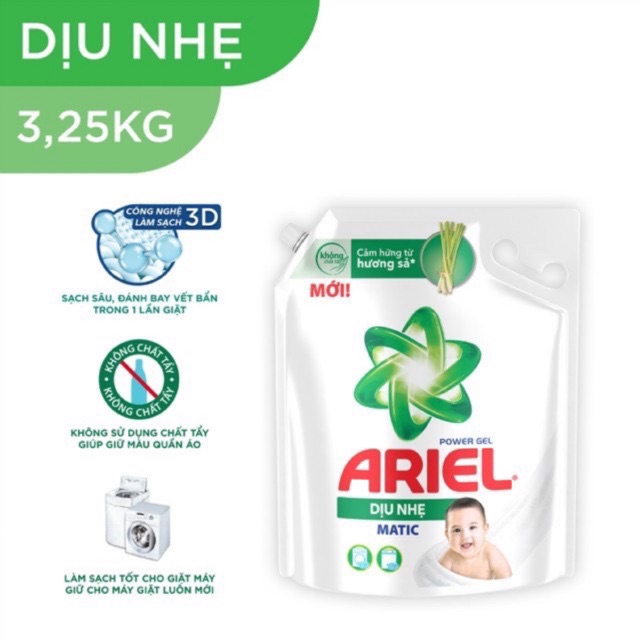 Túi nước giặt Ariel dịu nhẹ 3,2kg (mầu trắng)