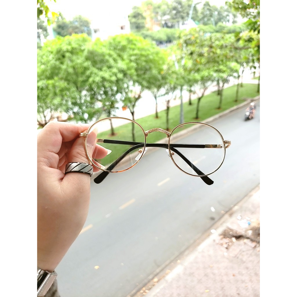 Gọng kính cận tròn kim loại D12 kèm tròng 0 độ chống ánh sáng bảo vệ mắt trước màn hình phù hợp mặt vuông, dài, góc cạnh | BigBuy360 - bigbuy360.vn
