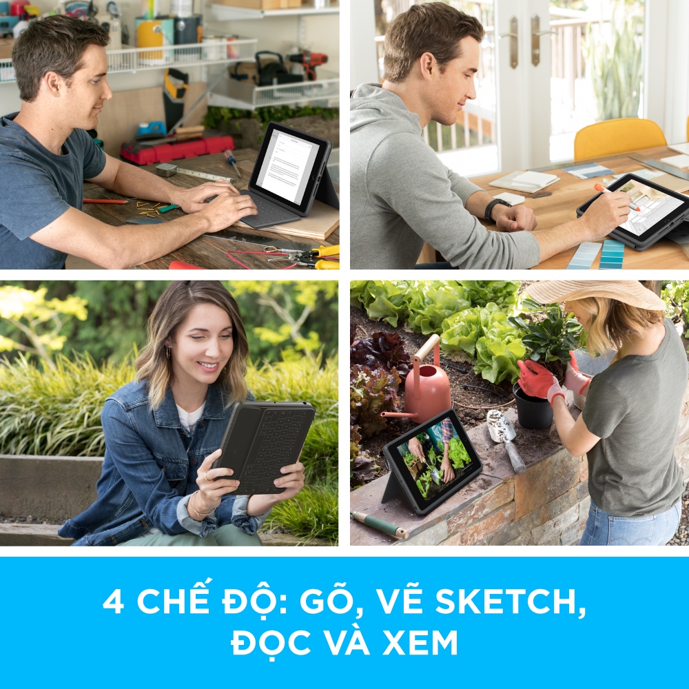 Bao da kèm bàn phím Logitech Rugged Folio dành cho ipad Gen 7, 8, 9 - Chống sốc, bảo vệ chắc chắn, Mỏng