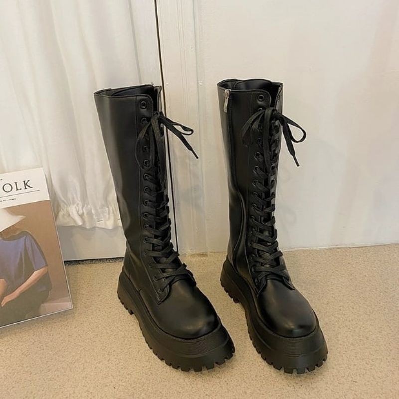 (HÀNG CÓ SẴN - ẢNH THẬT FEEDBACK) PLATFORM HOLO ZIP BOOTS - BOOTS CỔ CAO ĐAN DÂY KÉO KHÓA ĐẾ 5CM | BigBuy360 - bigbuy360.vn