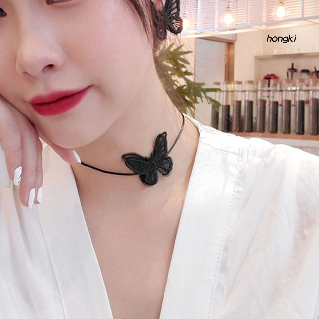 Vòng cổ mặt hình bướm phối ren thời trang xinh xắn cho nữ