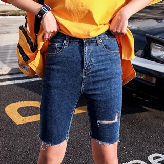 Thời Trang Bigsize - Quần Bò Ngố Jean Lửng Màu Xanh Đậm Đơn Giản 3458