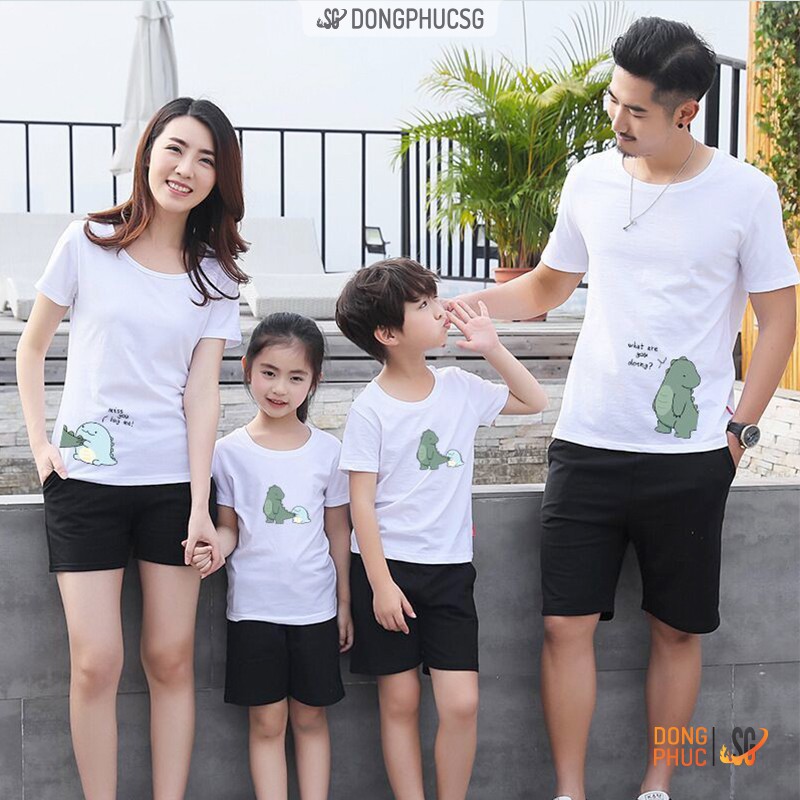 Áo gia đình khủng long đồ đôi mẹ và bé mẫu 3/4/5 người thun mềm mịn màu trắng GD408T DONGPHUCSG