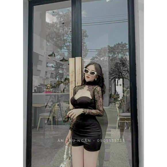 (2 màu ) Jum tay dài hở cổ phối ren có sẵn mút ngực sexy gợi cảm sang chảnh giá xưởng