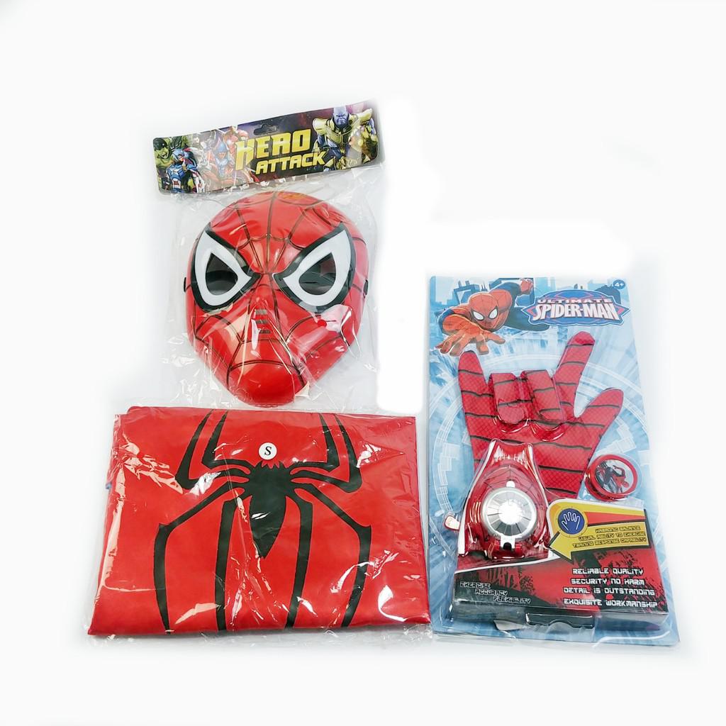 Bộ siêu nhân nhện 4 món áo choàng, mặt nạ, gang tay kèm đĩa siêu nhân Spiderman cho bé ( hàng sẵn )