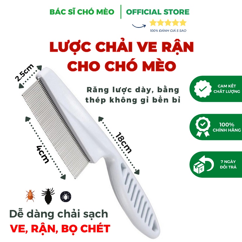 Lược Chải Ve Rận Bọ Chét Chó Mèo Bền Bỉ, Răng Lược Dày Chải không làm