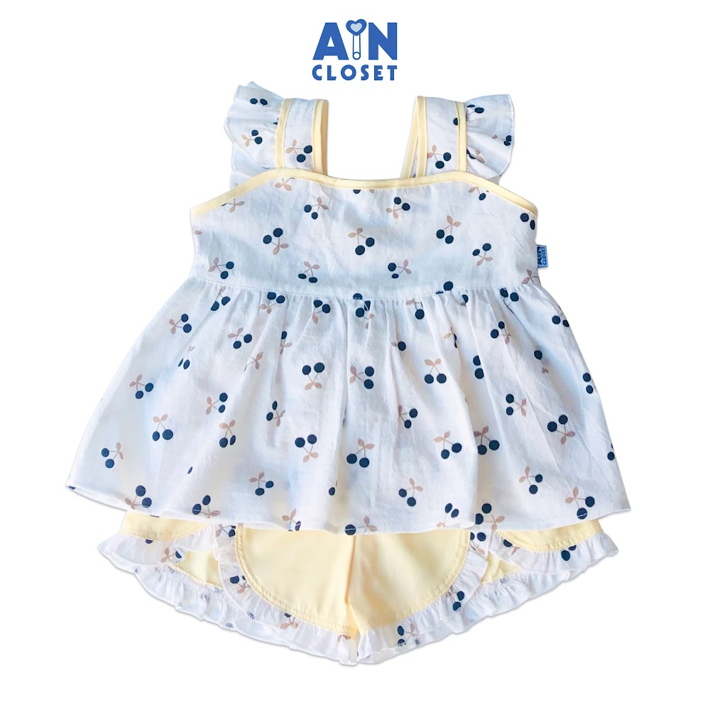 Bộ quần áo ngắn bé gái họa tiết dây Cherry nhí đen - AICDBGHW37IE - AIN Closet