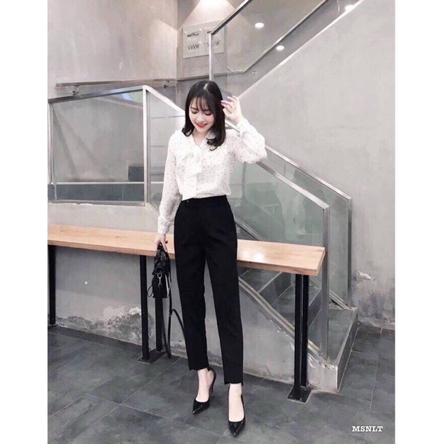 Quần tây công sở nữ 90F lai cao thấp y hình vải tuyết mưa