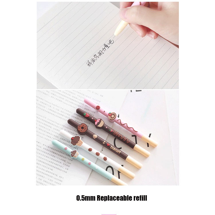 Bút Mực Gel Màu Đen Ngòi 0.5mm / 5 Kiểu Dáng Họa Tiết Trái Cây / Sô Cô La Hoạt Hình