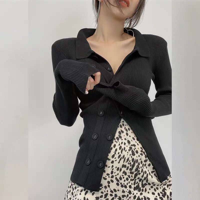 Áo len cổ polo cài nút cách điệu tay dài | BigBuy360 - bigbuy360.vn