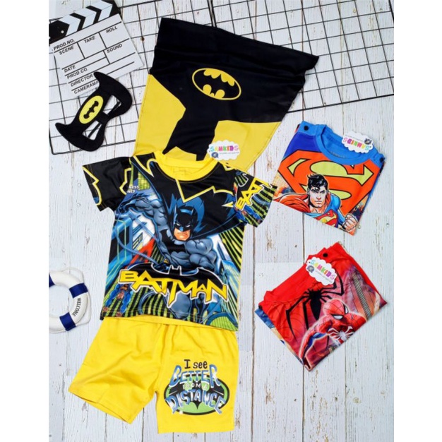 Quần áo bé trai - Bộ cotton 100% hình người nhện Batman, có áo choàng và mặt nạ - Hãng SamKids
