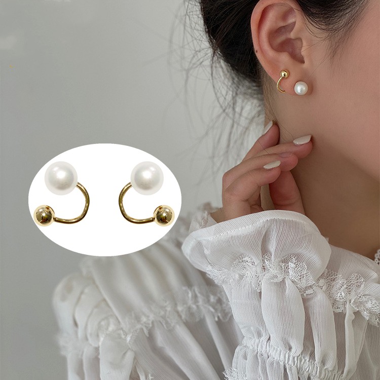 Khuyên tai s925 đính đá ngọc trai nhân tạo đơn giản thời trang