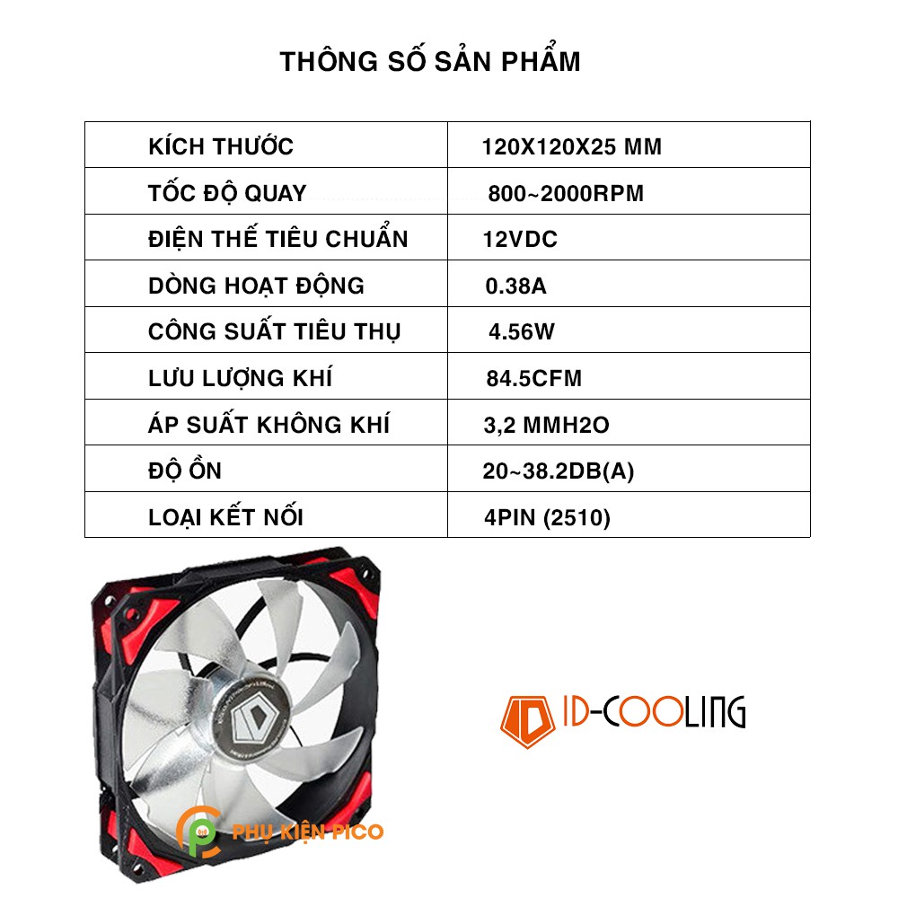 Quạt tản nhiệt case máy tính chính hãng ID-COOLING PL-12025 Quạt Fan Case 12cm 11 cánh