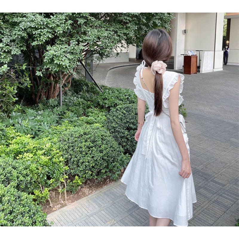 Xiaofei Đầm midi Mỏng Màu Trơn Mùa Hè Cá Tính Cho Nữ