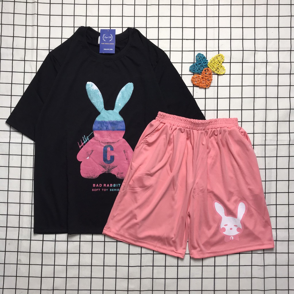 Đồ Bộ Nam Nữ Hoạt Hình Uniex Tay Lỡ Bad Rabit Đen Lapi VN, Đồ Bộ Cartoon, Freesize, Thun Cotton, Nam Nữ Đều Mặc Được