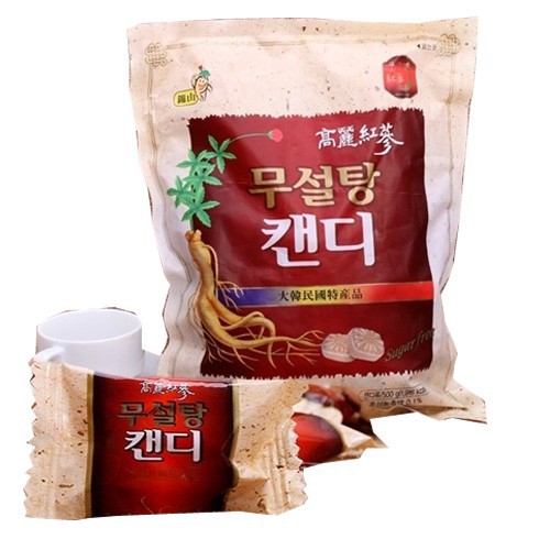 [Hàng mới về]  Kẹo sâm không đường Hàn Quốc 500g (túi vàng đỏ)
