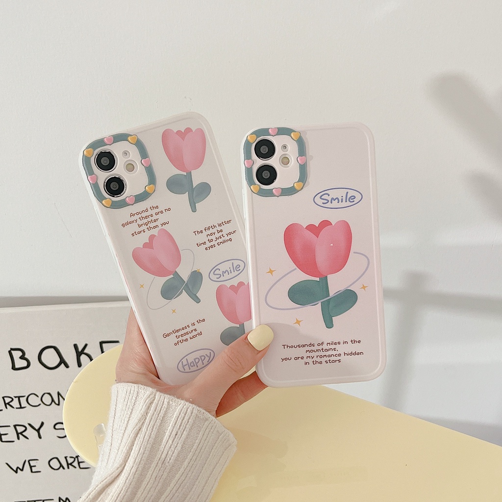 Ốp Điện Thoại TPU Silicon Chống Rơi Họa Tiết Hoa Tulip Cho iphone 13 12 mini 11 Pro Max XS Max X XR 8 7 Plus