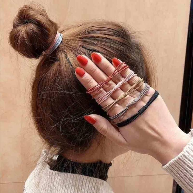 Dây thun cột tóc mẫu trơn loại 4 sợi siêu bền co giãn, chun cột tóc đơn giản nhiều màu sắc