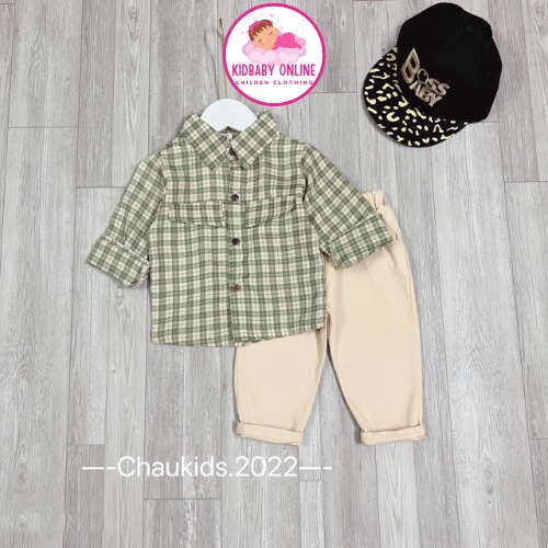 Bộ sơ mi quần kaki cho bé trai từ 1-5 tuổi- Set sơ mi cho bé trai - Bộ quần áo bé trai đi chơi Kidbabyonline K142