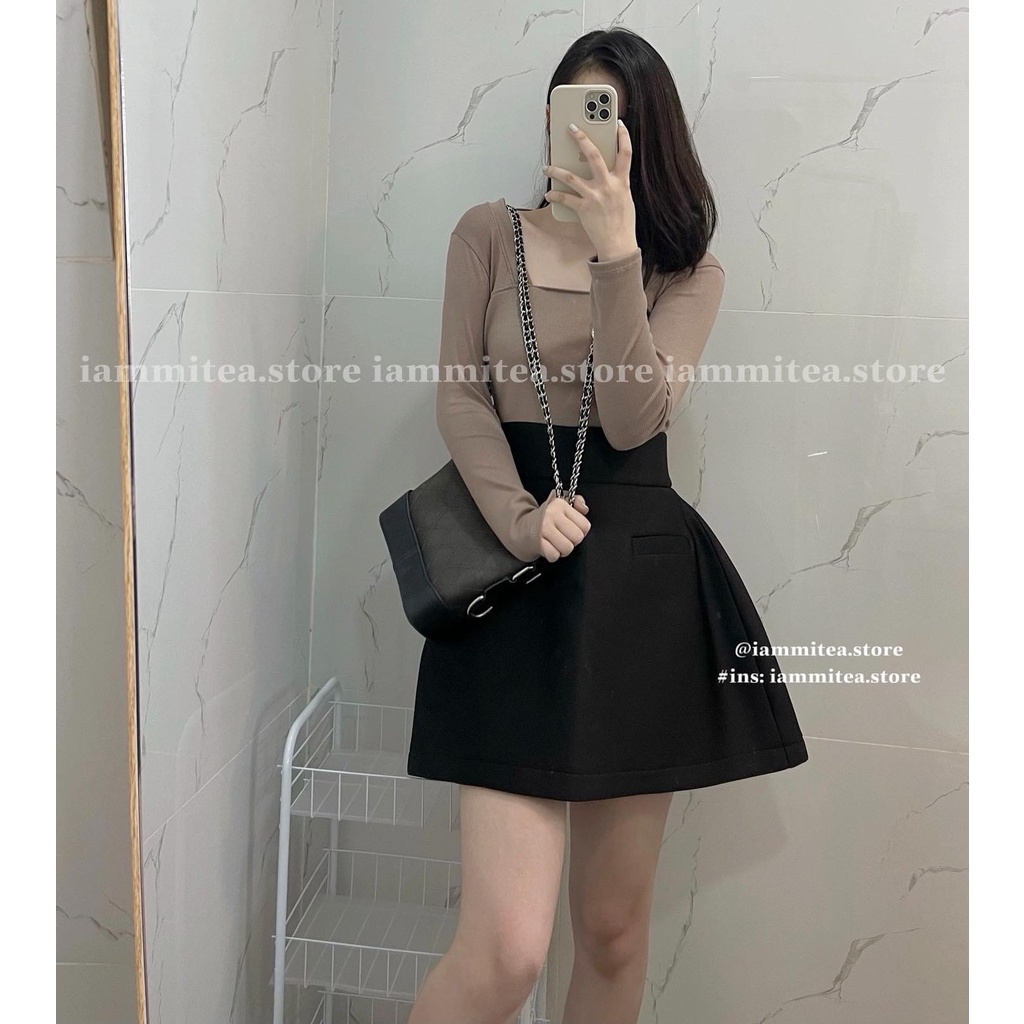 Munnie Top - Áo thun gân dài tay cổ vuông