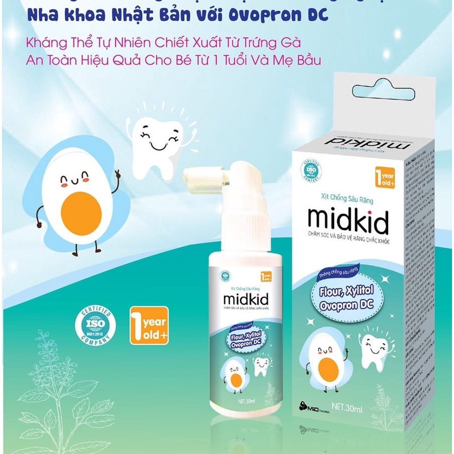 Xịt chống sâu răng Midkid ngừa sâu răng hôi miệng giảm ê buốt răng ố vàng viêm lợi trắng răng sún răng đen Lọ 30ml