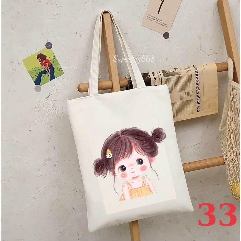 Túi tote túi vải canvas Hàn Quốc hoạ tiết đáng yêu đựng vừa A4 laptop đi chơi đi học HQ 215