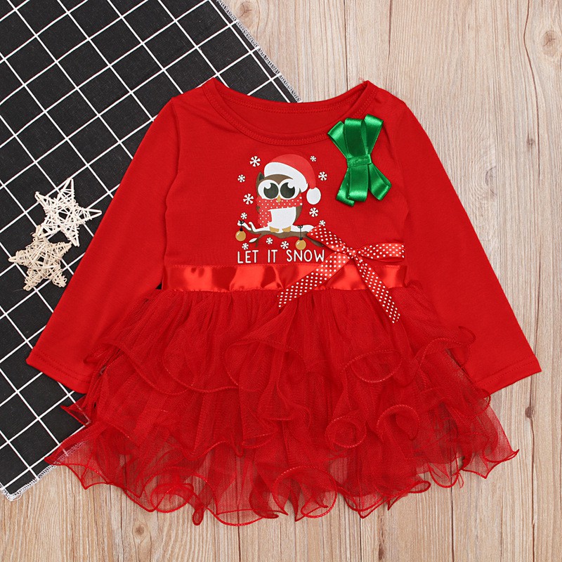 Đầm xòe noel phối ren tay dài dành cho bé gái