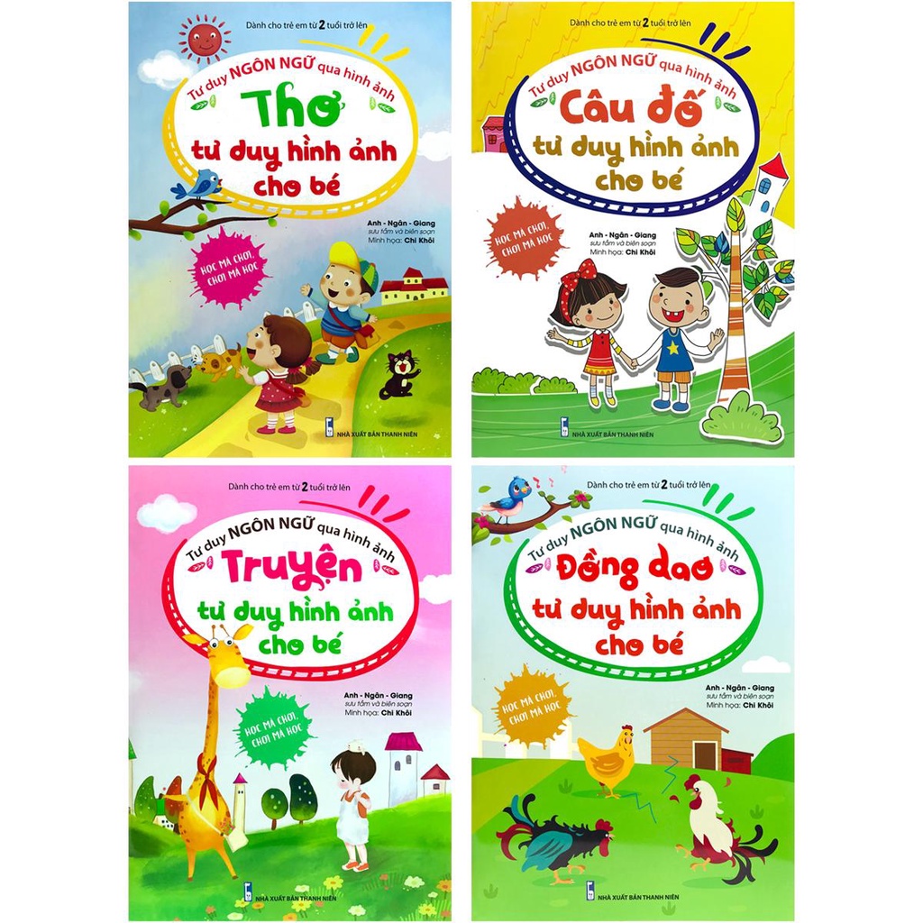 Sách - Tư duy ngôn ngữ qua hình ảnh - Bộ 4 quyển: Đồng dao, thơ, truyện, câu đố - Dành cho trẻ em từ 2 tuổi trở lên