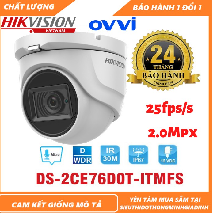 Camera Wifi - Camera Hãng Hikvision Camera IP DS-2CE76D0T-ITMF - 2.0Mpx 1920x1080 @25fps - Hàng Chính Hãng - [BH 3 Năm]