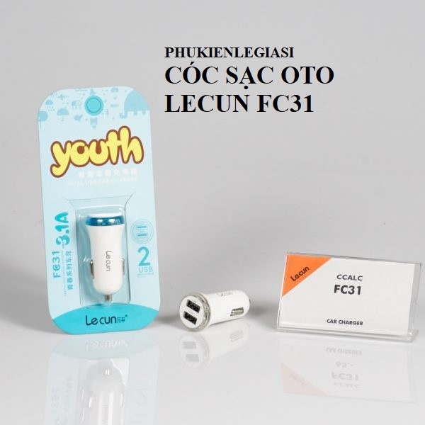 Cốc sạc xe hơi 2 cổng usb Lecun FC31 Dòng 3.1A
