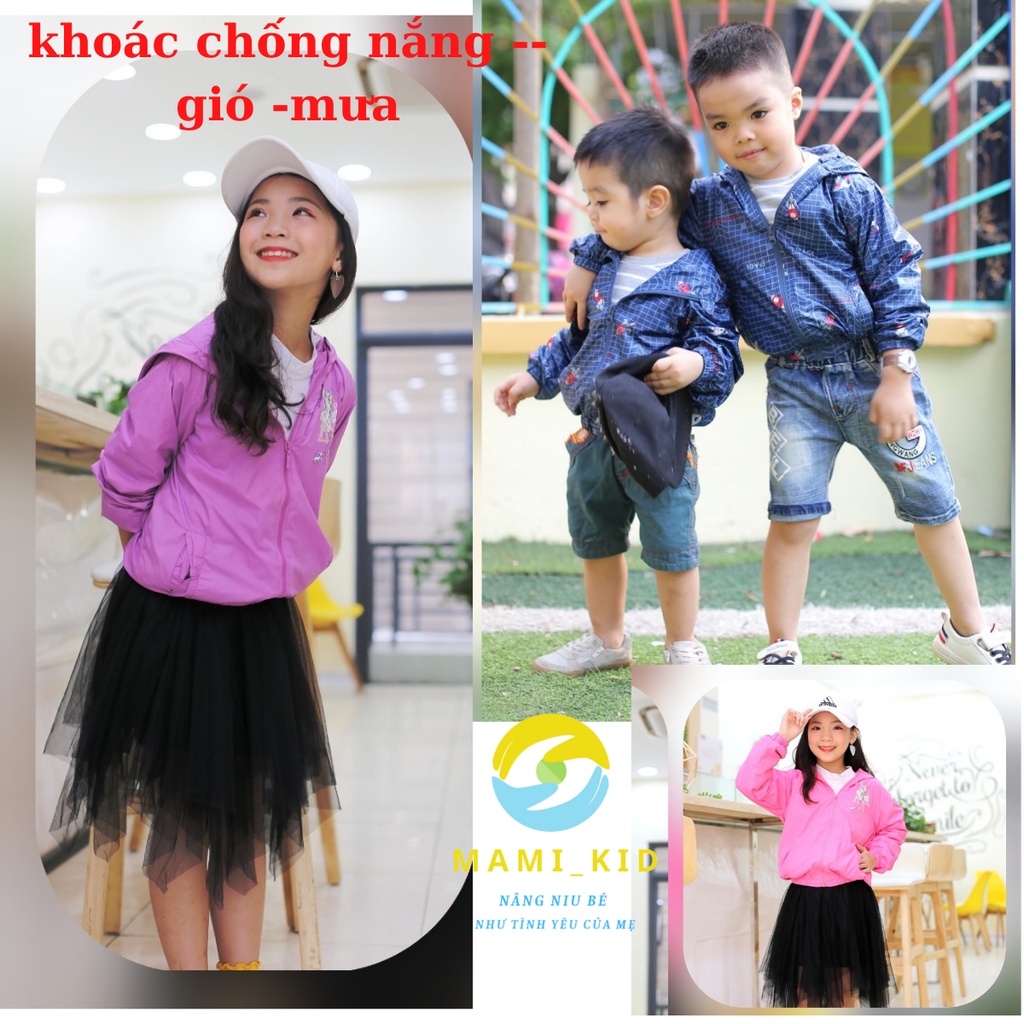 Áo Khoác Gió Cho Bé, Áo Chống Nắng Cho Bé LÓT COTTON siêu mềm, 1 chiếc áo 3 tác dụng, chống nắng, chống gió, chống lạnh