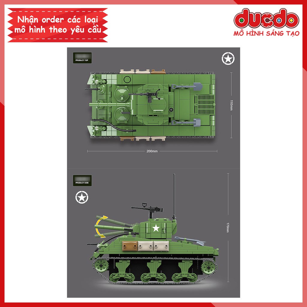 Lắp ghép Siêu tank Sherman M4A1 của nước Mỹ hùng mạnh - Đồ chơi Xếp hình Mô hình WW2 QuanGuan 100081