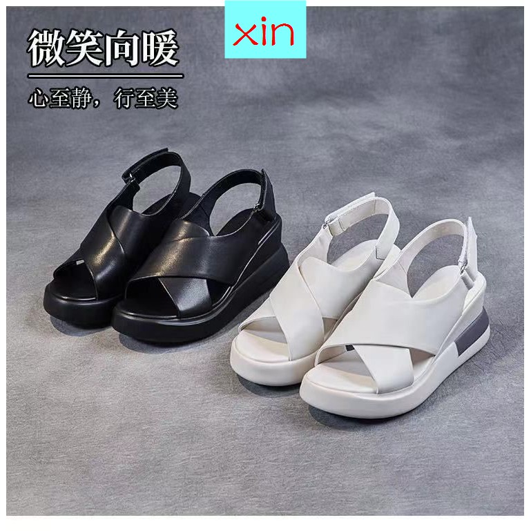 Giày xăng đan đế xuồng hở mũi dễ thương thời trang mùa hè 2021 cho nữ