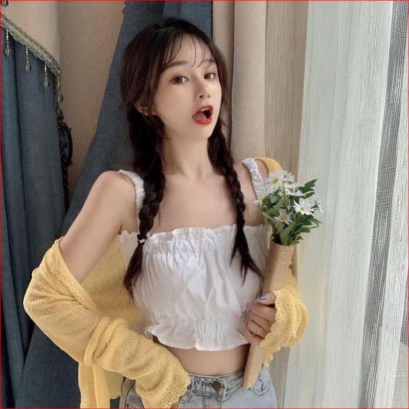 Áo 2 Dây Đũi Croptop 2 Màu Tím Trắng Cực Xinh