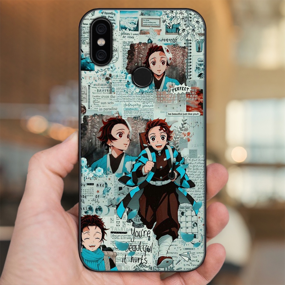 Ốp lưng Xiaomi Mi A2, Redmi 6X viền đen in hình Tanjiro Kimetsu No Yaiba