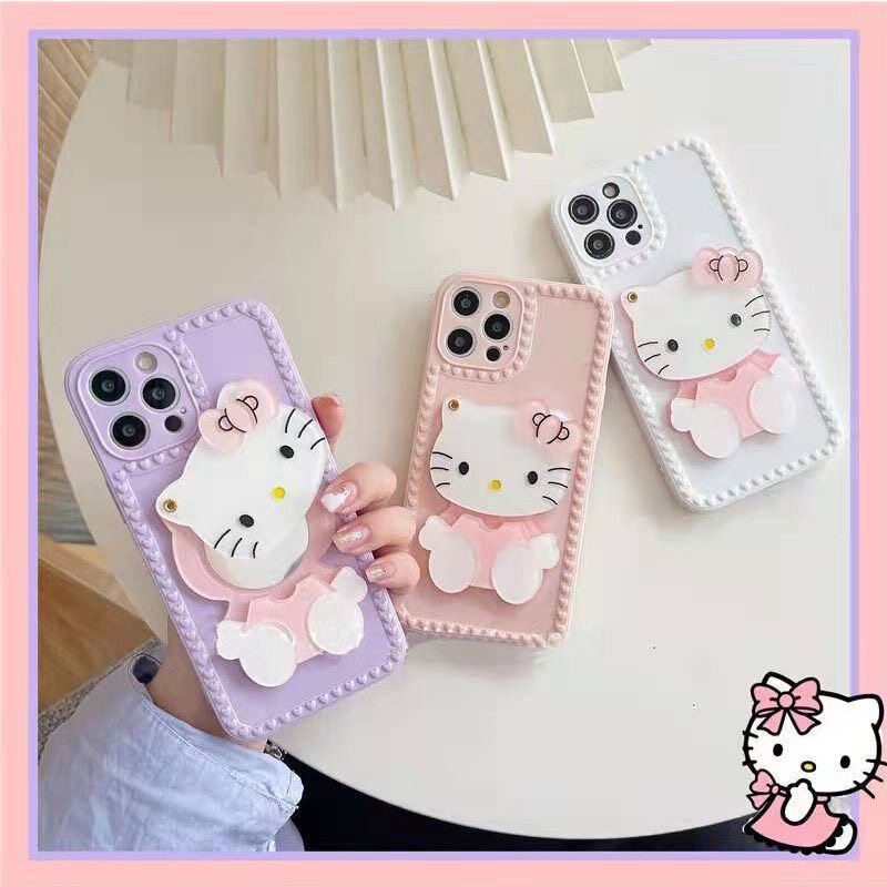 Ốp Điện Thoại Tpu Có Gương Trang Điểm Hình Mèo Hoạt Hình Cho iPhone 11 12 13 ProMax 7 8 Plus X XR XS MAX 6 6s13 Mini 12 Pro MAX