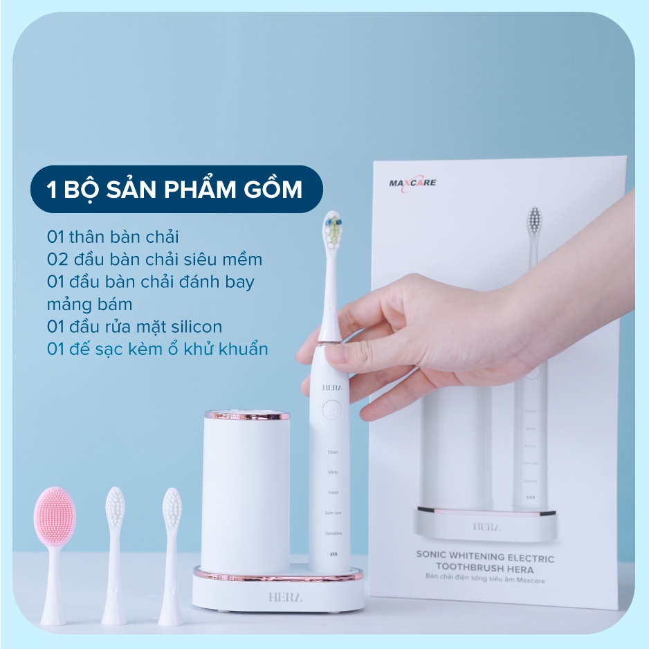 Bàn chải điện MAXCARE Hera Whitening diệt khuẩn sấy khô UVC bàn chải đánh răng điện lông mềm máy đánh răng rửa mặt sonic