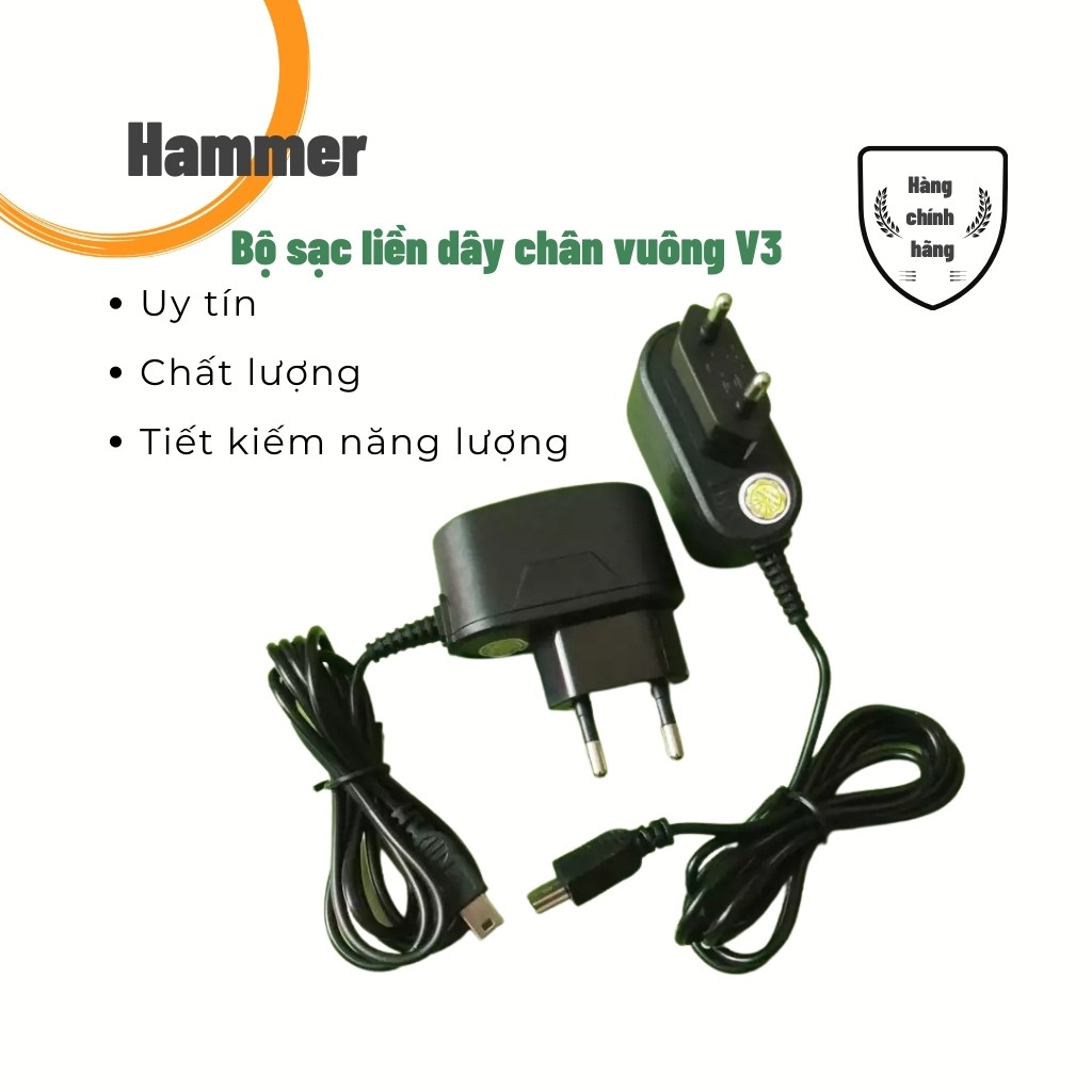 Bộ sạc cáp điện thoại liền dây chân vuông V3 Hammer đa năng cho điện thoại và thiết bị ngoại vi