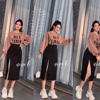 Chân váy voan dài xẻ đùi màu đen - Chân váy dài midi (kèm ảnh thật)