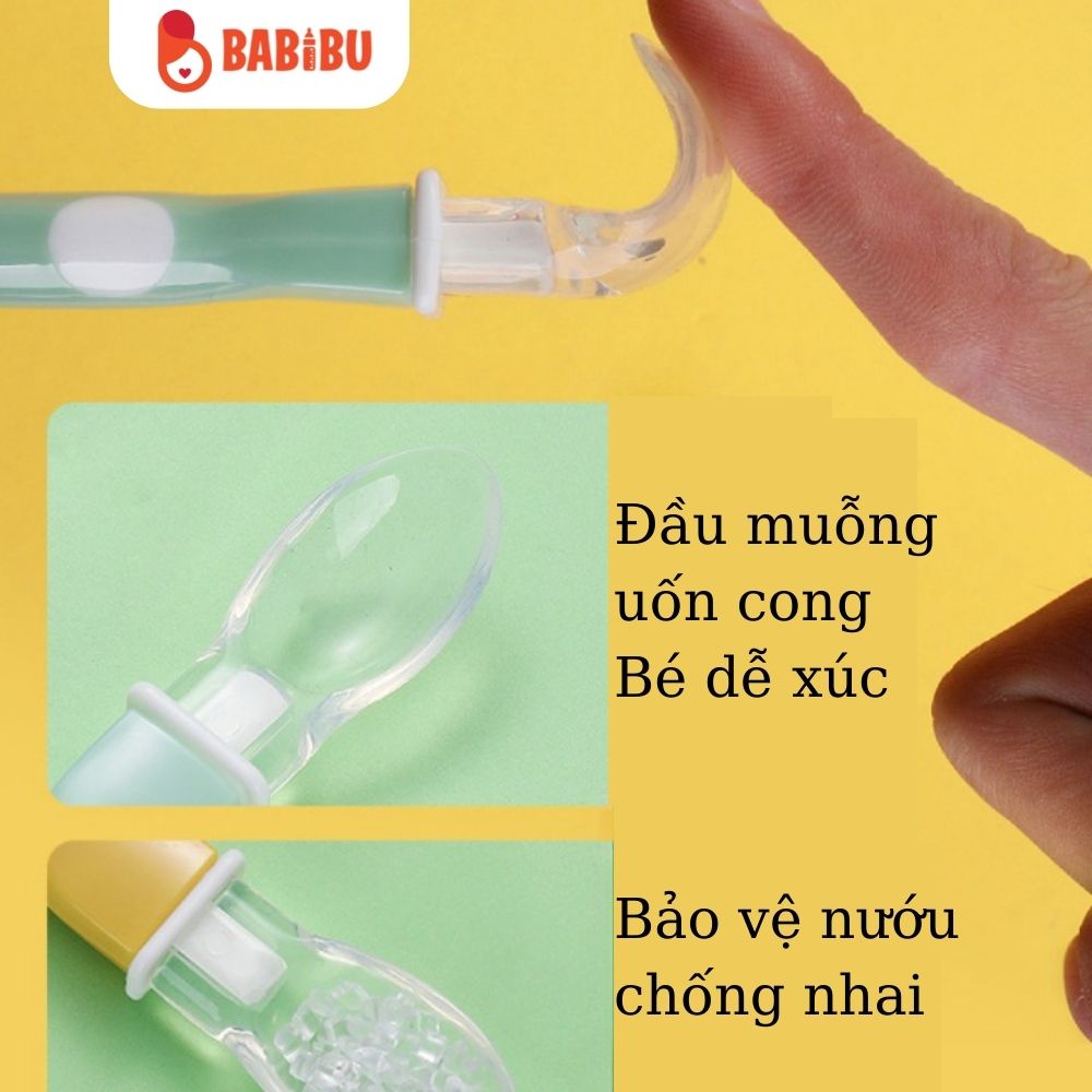 Thìa Ăn Dặm Silicon Đầu Mèo Siêu Mềm An Toàn Cho Bé Yêu Babibu