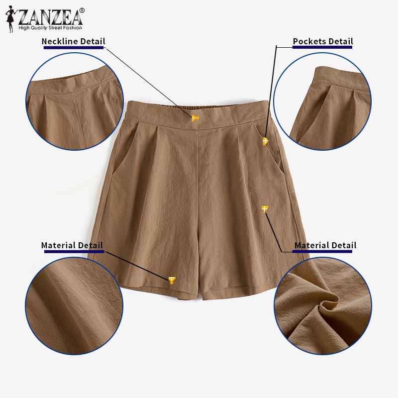 Quần short Zanzea ống rộng lưng thun có túi cá tính cho nữ