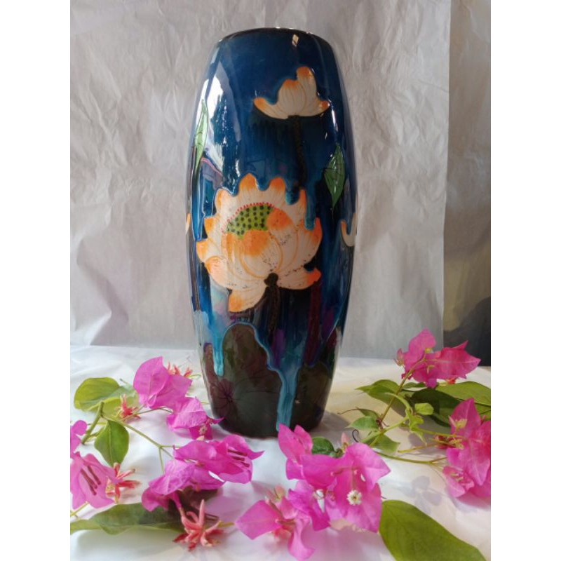 Lọ hoa vẽ sen trang trí decor Gốm Sứ Bát Tràng