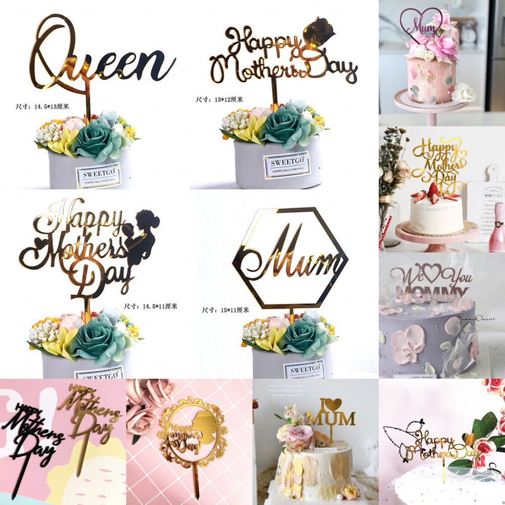 Que cắm trang trí bánh chữ Happy Mother 's Day/ Mum/ Queen độc đáo sáng tạo