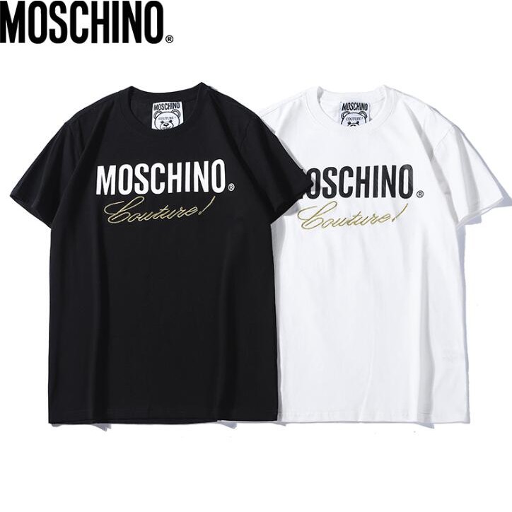 Áo Thun Cotton Tay Ngắn Thêu Hoạ Tiết Moschino Cho Nam Nữ