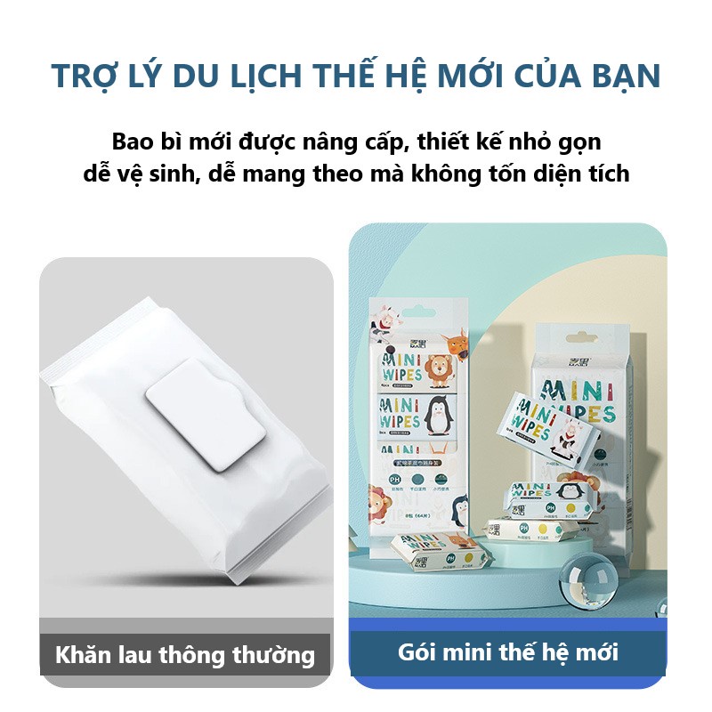 Khăn Ướt Mini MAILI Baby Wipes Hoạt Hình Động Vật Dễ Thương Tiện Lợi 1 Gói 8 Miếng