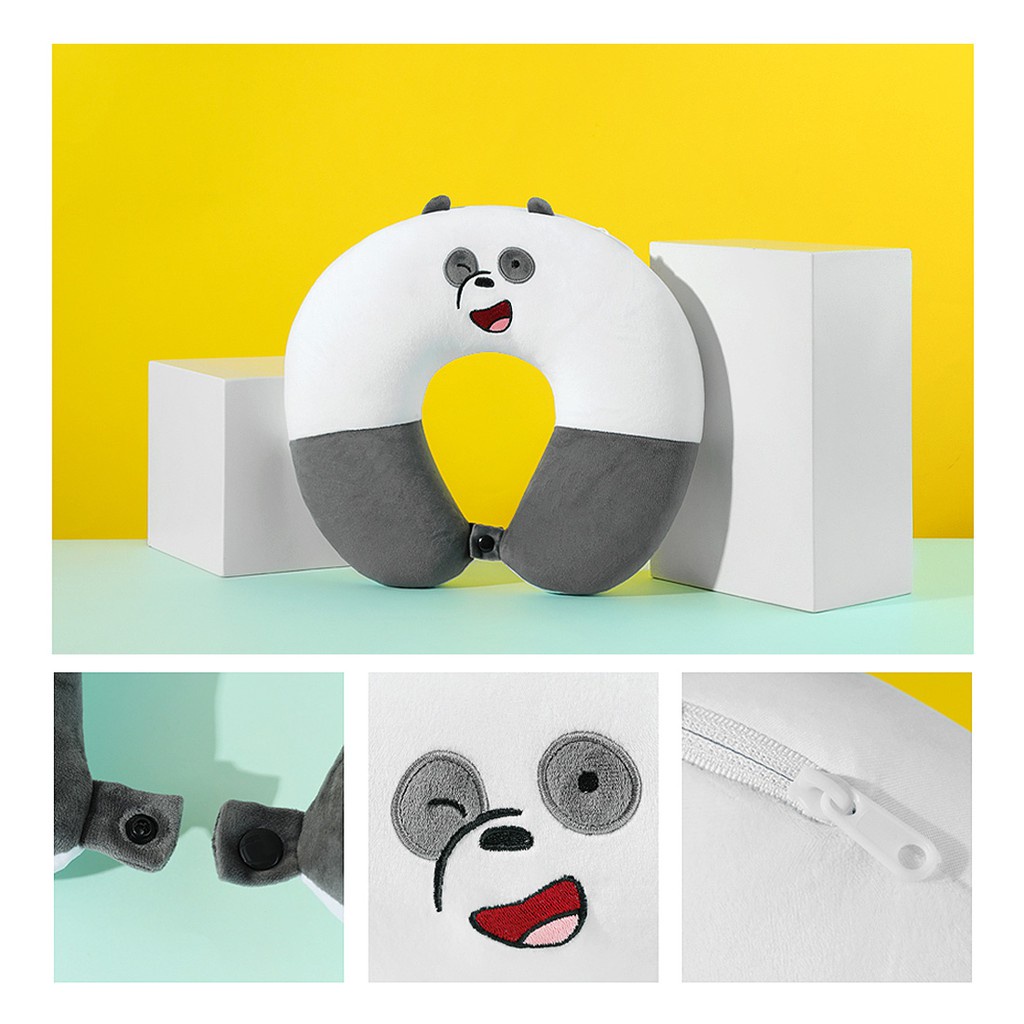 Gối kê cổ chữ U 2 trong 1 hình gấu We Bare Bears Miniso ngồi văn phòng chống mỏi cổ gáy