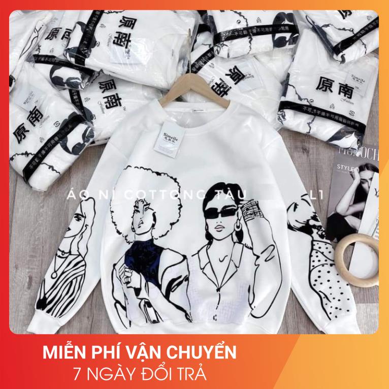 Sweater nỉ dài tay hoạ tiết hai cô gái | BigBuy360 - bigbuy360.vn