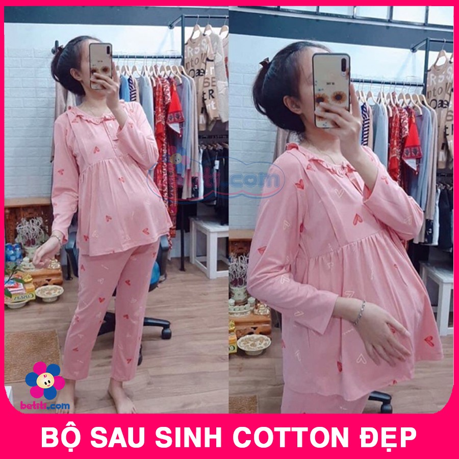 Bộ Sau Sinh Và Bầu Chất Đẹp Cotton Có Khoá Ngực Cho Con Bú