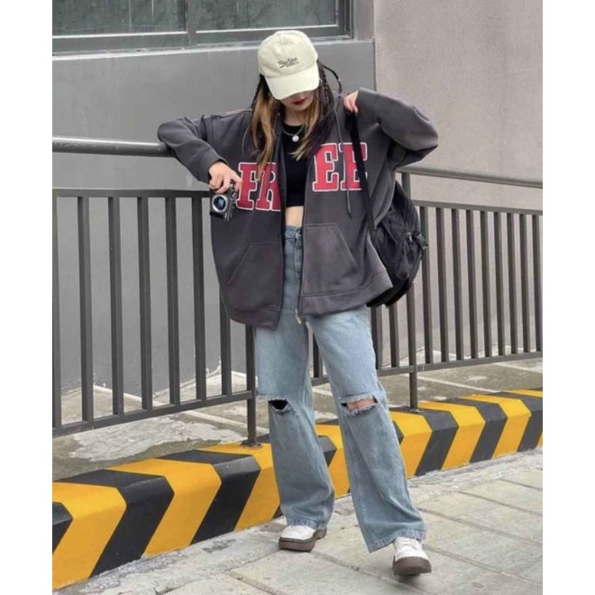 Áo khoác hoodie khoá bo tay Free shipHodie nữ form rộng dài vải nỉ chất đẹp giá rẻ không xù lông hàng quảng châu